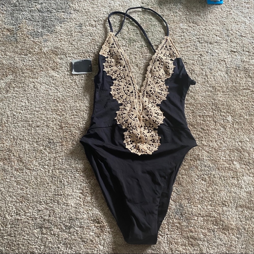 Small NWT blue life one piece lace black